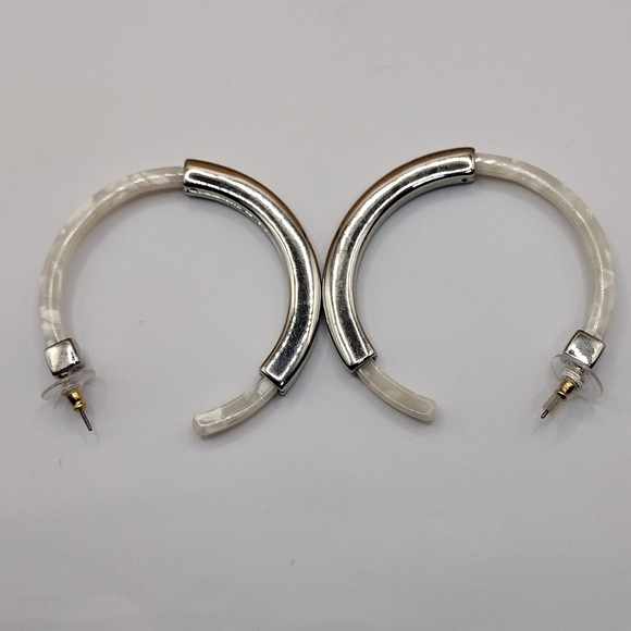 BaubleBar Women's Tassiana Hoop Earrings White/Silvertone - Picture 1 of 6